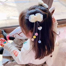 

1pair Organza Glitter Net Yarn Bow Love Hair Ball Tassel Hairpin Children's Side Clip Hair Accessories 2021 Fashion New