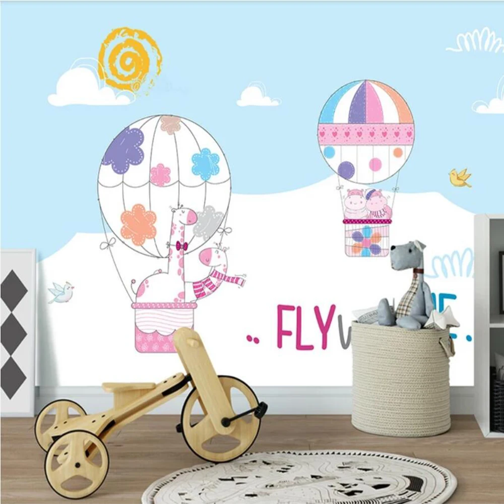 

3D-обои Milofi на заказ, настенные Мультяшные воздушные шары, жираф, облако, фон для детской спальни, декоративные обои