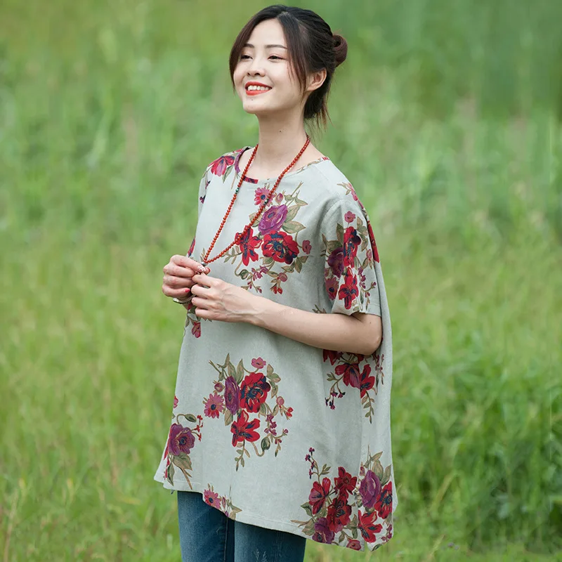 Cotton Linen WOMEN'S Dress Summer Short-sleeved Top Bat Sleeve Printed Pullover Vacation Style Loose Casual Summer Wear Wholesal
Cotton Linen WOMEN'S Dress Summer Short-sleeved Top Bat Sleeve Printed Pullover Vacation Style Loose Casual Summer Wear Wholesal