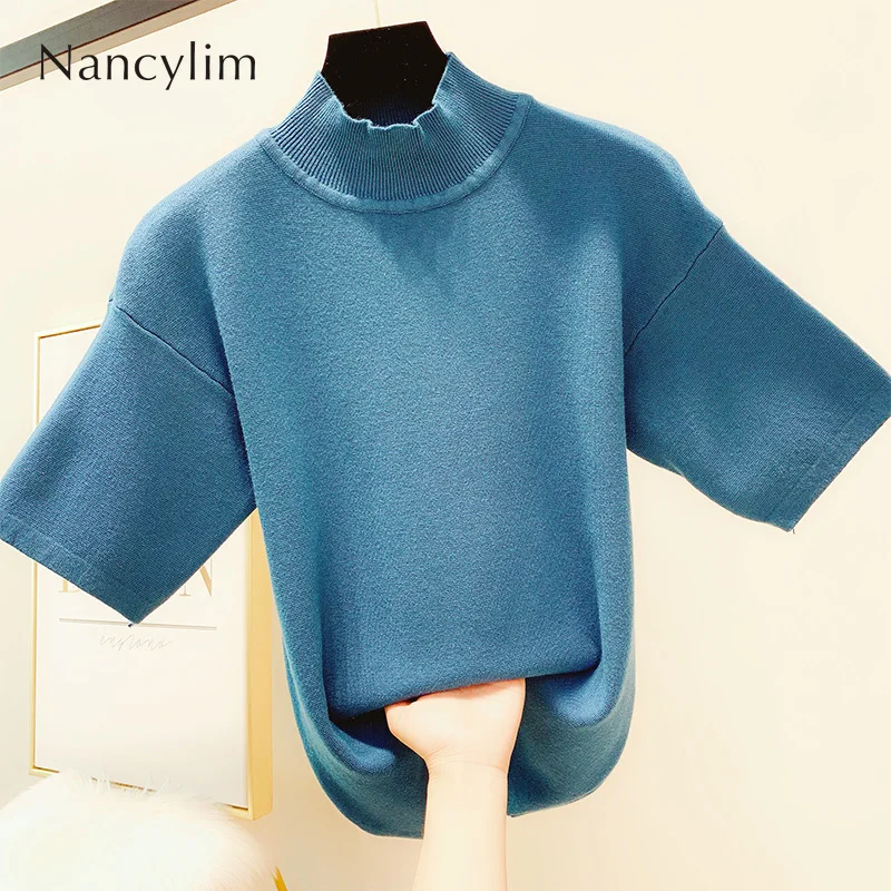 New Korean Style Turtleneck Collar Knitted Sweater Shirt Women Autumn Tops Knitwear Temperament Solid Color Half Sleeve Jumper
New Korean Style Turtleneck Collar Knitted Sweater Shirt Women Autumn Tops Knitwear Temperament Solid Color Half Sleeve Jumper