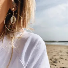 WKOUD Boho Sea Shell Hoepel Oorbellen Voor Vrouwen Pendientes Concha Parel Cirkel Oorbellen Grote Ronde Oor Ring Gold Hoop sieraden(China)