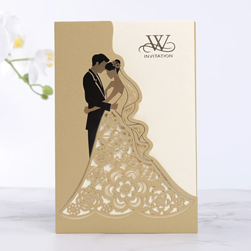 Фото 10 шт. лазерная резка свадебные приглашения открытки для жениха и невесты
