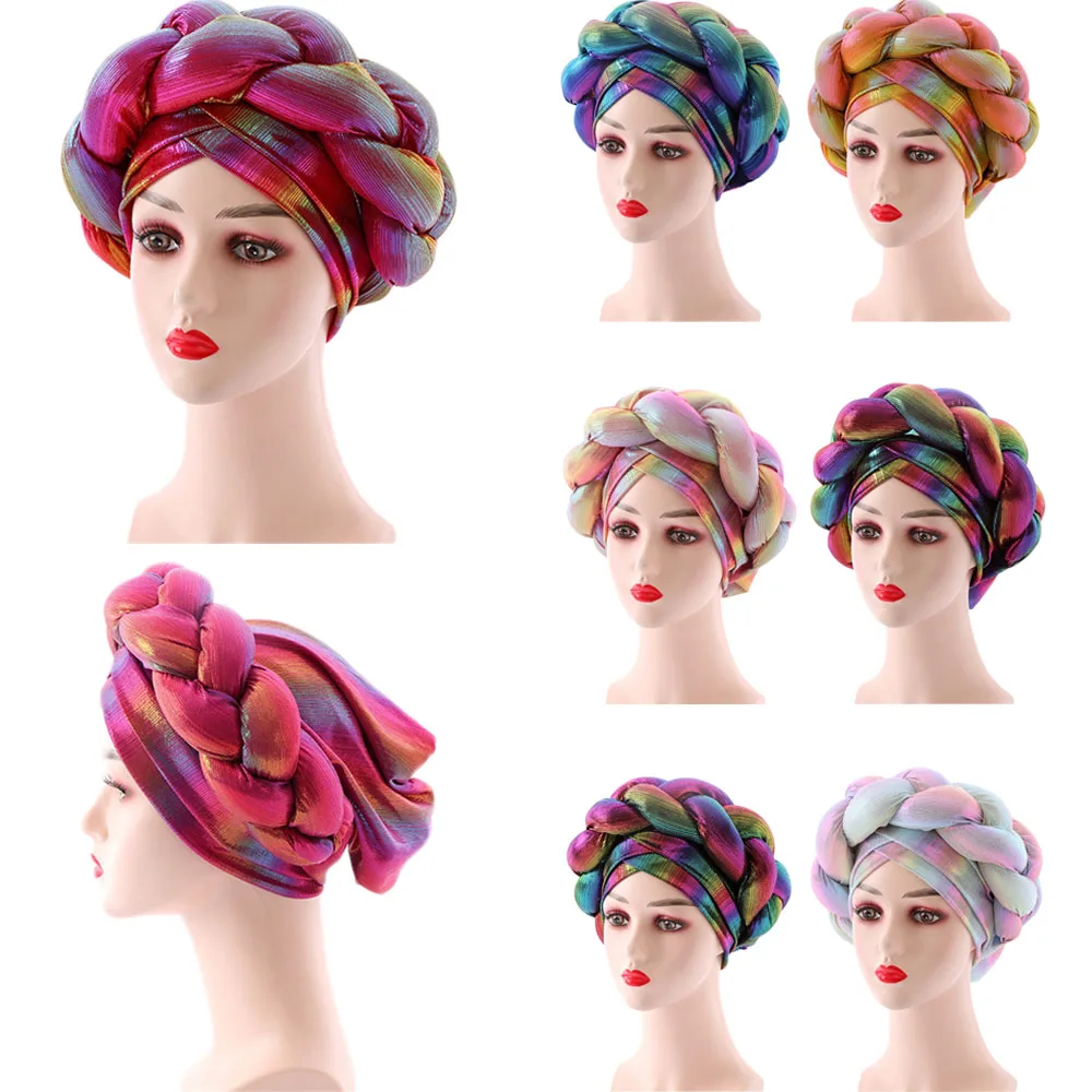 

Latest Braids Turban Cap for Women Ready to Wear African Auto Geles Turbans Nigeria Headties Muslim Hijab Bonnet Female Headwrap