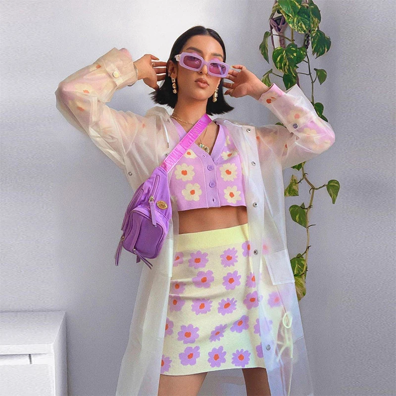 2020 Autumn Pink Women's Mini Skirt Suit Long Sleeves Floral Jacquard Cardigan Sweater Za Female Knitted Jacket Cropped Knitwear
2020 Autumn Pink Women's Mini Skirt Suit Long Sleeves Floral Jacquard Cardigan Sweater Za Female Knitted Jacket Cropped Knitwear