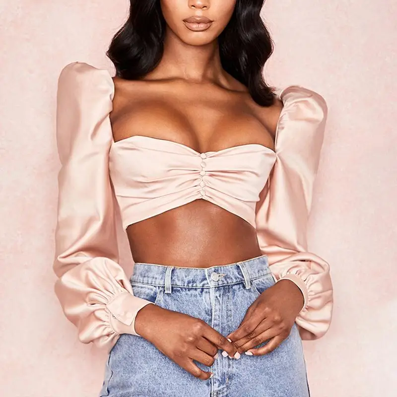 Turmeric Long puff sleeve blouse women Buttons satin silk crop short top Fashion party club elegant ladies blouse 2019 autumn
Turmeric Long puff sleeve blouse women Buttons satin silk crop short top Fashion party club elegant ladies blouse 2019 autumn