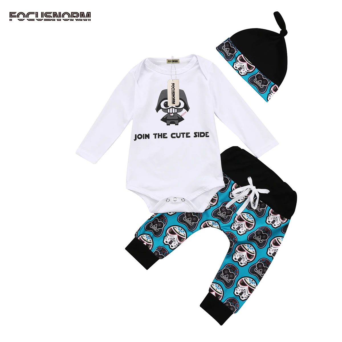 3pcs Newborn Infant Kids Baby Boys Clothes Cartoon Long Sleeves Romper Tops+Pants+Hat 3Pcs Outfits Set |