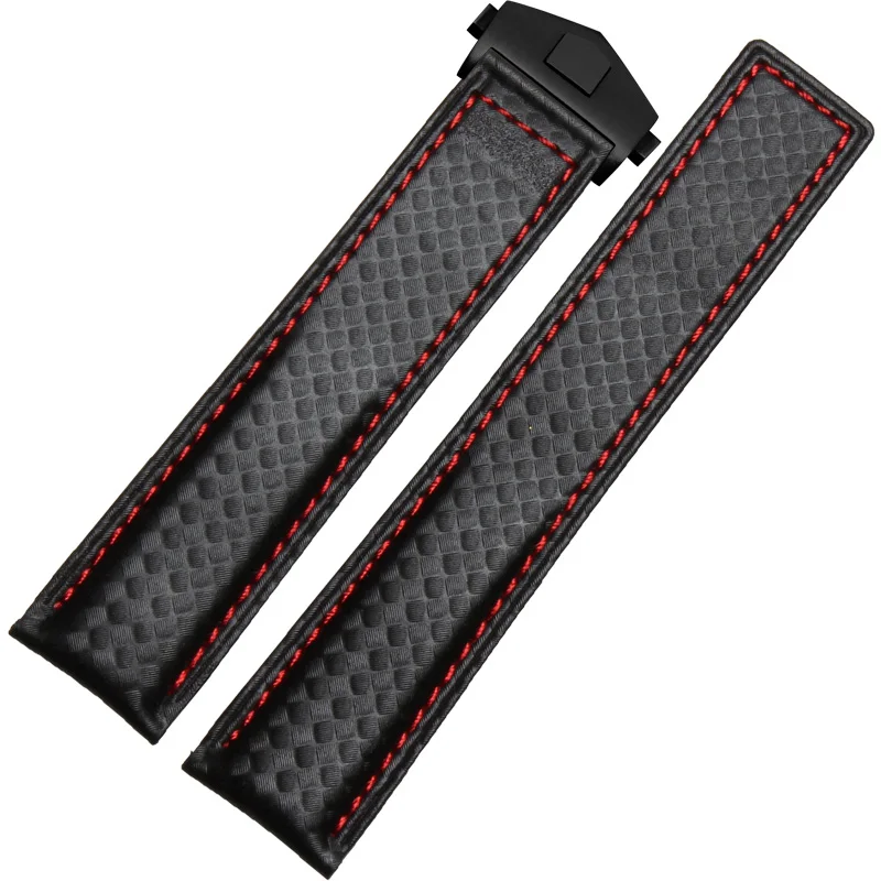 

20mm 22mm For TAG Heuer F1 Watchband Carbon Fiber Texture Cattle Cowhide Samsung Watch Men's Strap Folding buckle