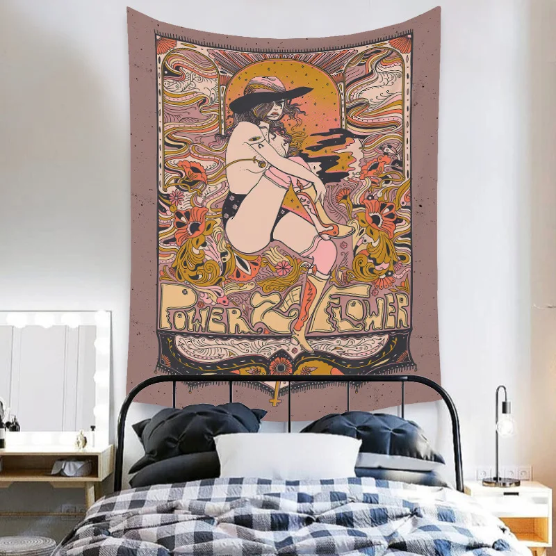 Gobeliny Czeskie Trippy Wall w stylu Hippie z kwiatową Mandala, indie gobelin ścienny abstrakcyjny, dywan artystyczny, dekoracja w stylu Boho na sofę, jogi - Wianko - 87