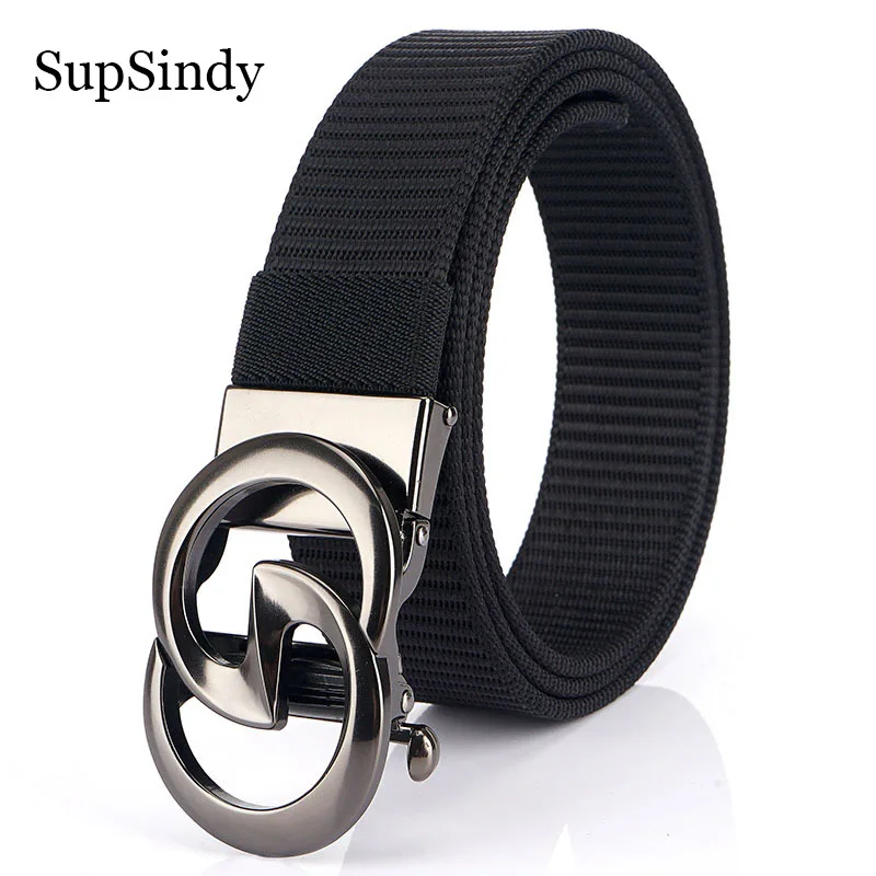 

SupSindy Men Nylon Belt Luxury Metal Automatic Buckle Canvas Belts for Men Fashion Jeans Waistband Army Outdoor Male Strap Black