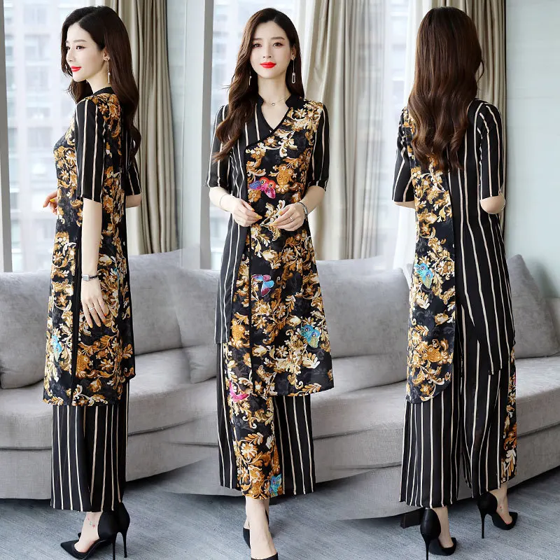 Middle-aged Women Dress 2019 New Style Summer Wear Kuotaitai Set Western Style Nobility Chiffon Printed Drape Loose Pants Two-Pi 
Middle-aged Women Dress 2019 New Style Summer Wear Kuotaitai Set Western Style Nobility Chiffon Printed Drape Loose Pants Two-Pi
