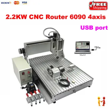 

USB PORT lathe 6090 2.2kw Water Cooling Spindle Mini Advertising 4 axis CNC Router with limit switch