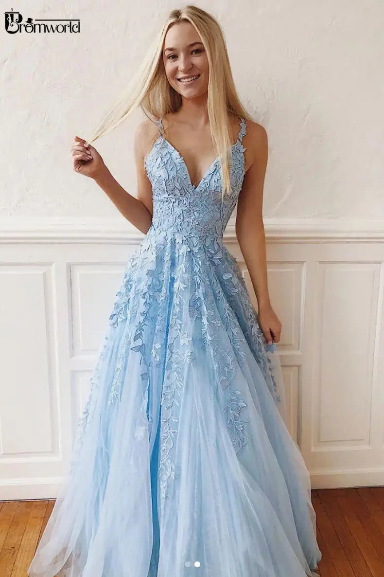 Light Blue Prom Dresses 2019 A Line V Neck Open Back Lace Tulle Floor Length Long Prom Gowns Elegant Evening Party Dress
Light Blue Prom Dresses 2019 A Line V Neck Open Back Lace Tulle Floor Length Long Prom Gowns Elegant Evening Party Dress
