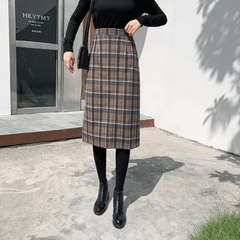 Autumn Wintwe Pencil Midi Skirt Women Vintage Plaid Thick Wool High Waist A-Line Office Lady Slim Knee Length Split Skirts
Autumn Wintwe Pencil Midi Skirt Women Vintage Plaid Thick Wool High Waist A-Line Office Lady Slim Knee Length Split Skirts