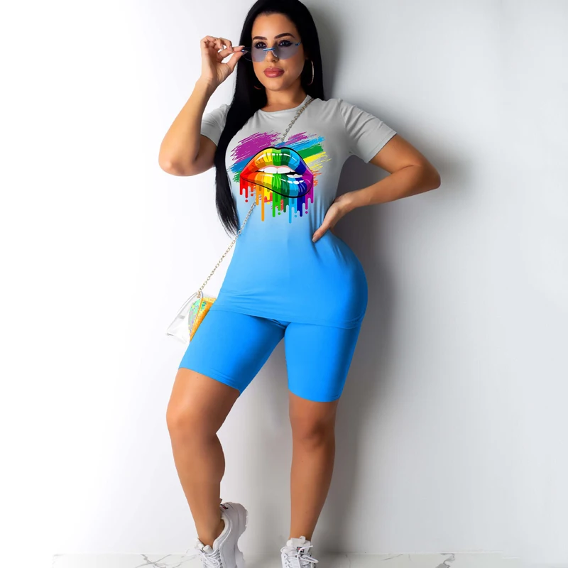 Tie Dye Lip Print Women Short Sleeve T-shirt Crop Top + High Waist Shorts Pants Workout Tracksuit Summer Outfit 2pcs Set 2020
Tie Dye Lip Print Women Short Sleeve T-shirt Crop Top + High Waist Shorts Pants Workout Tracksuit Summer Outfit 2pcs Set 2020