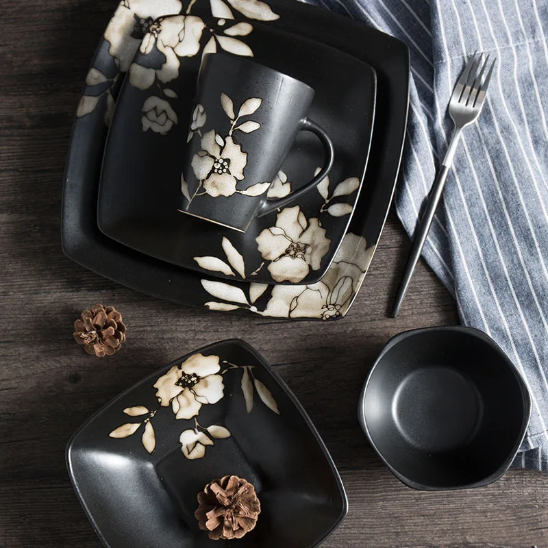 Japanese-style Hand-painted Black Hibiscus Flower Ceramic Plate Tableware Square Plate Fruit Plate Mark Cup Western Food Plate
Japanese-style Hand-painted Black Hibiscus Flower Ceramic Plate Tableware Square Plate Fruit Plate Mark Cup Western Food Plate