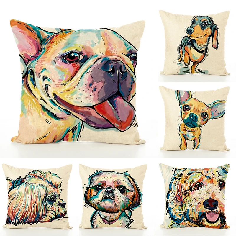 Square Cotton Linen colourfu Bull Terrier Painted Bull dog dachshund 3D Cushion Cover Home Sofa Pillow Case 
Square Cotton Linen colourfu Bull Terrier Painted Bull dog dachshund 3D Cushion Cover Home Sofa Pillow Case