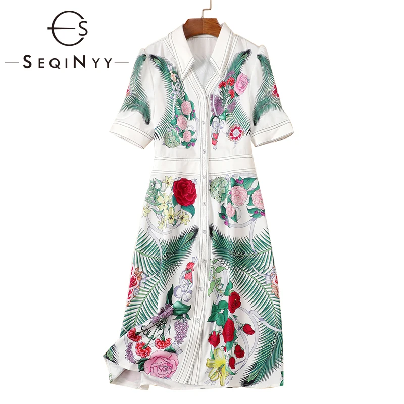 SEQINYY White Dress 2020 Summer Spring New Fashion Design Short Sleeve Rose Flowers Palm Leaf Printed Shirt Knee Dress
SEQINYY White Dress 2020 Summer Spring New Fashion Design Short Sleeve Rose Flowers Palm Leaf Printed Shirt Knee Dress