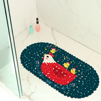 Cartoon Animal Hen Non Skid Sucker Bathroom Decor Bath Mats Eco-friendly Toilet Carpet PVC Oval Home Decor Shower Mat Pad
