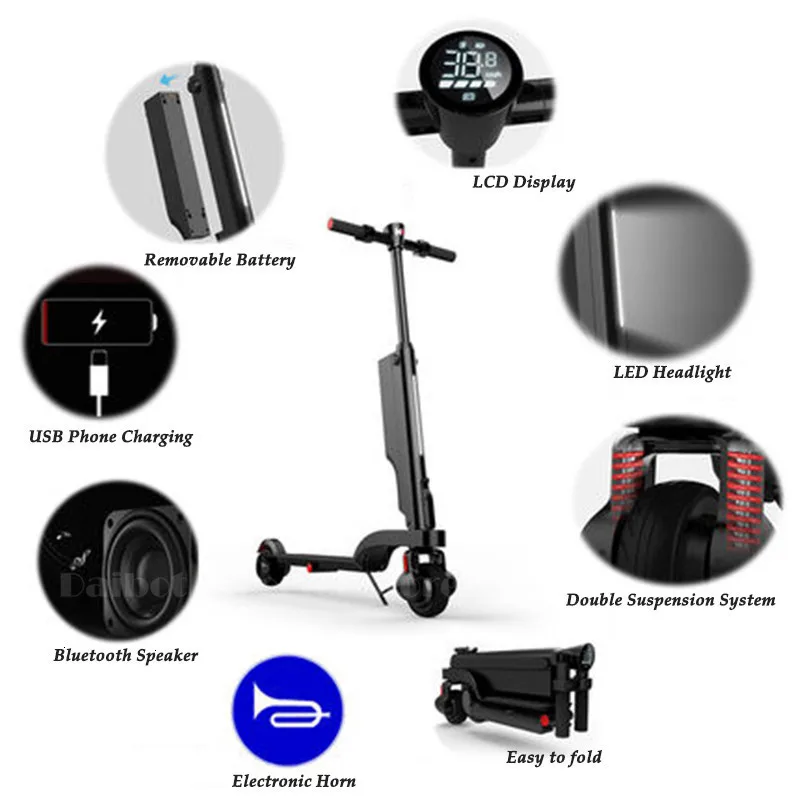 HX X6 Mini Electric Skateboard Two Wheel With Bluetooth Speaker Motor 200W 24V Portable Foldable Electric Bike For Adults