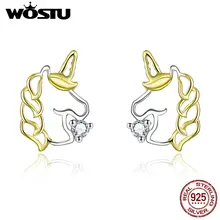 WOSTU 2019 חדש הגעה Gennuie 925 סטרלינג כסף Unicorn עגילים לנשים תכשיטים אירוסין חתונה מתנה CTE234(China)