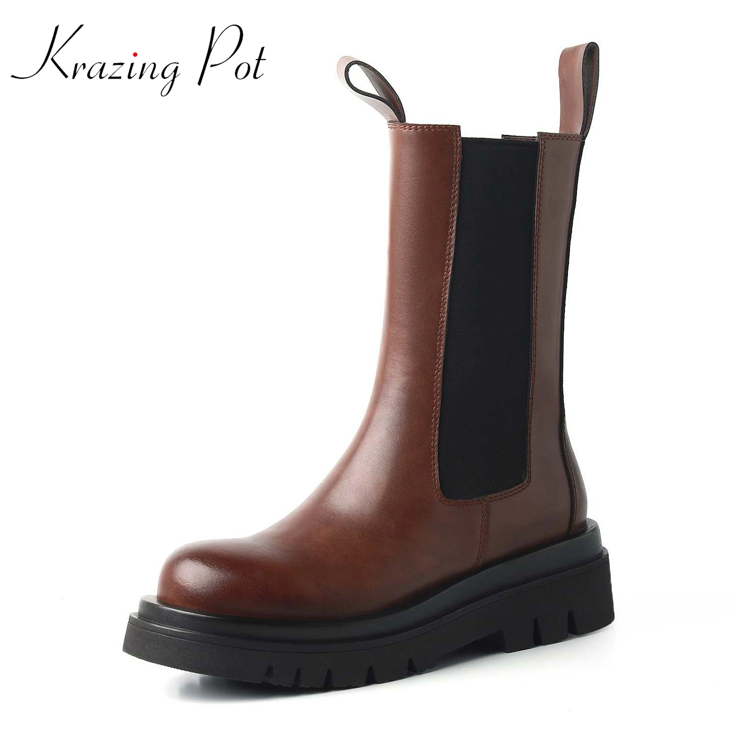 

Krazing Pot New Natural Cow Split Leather Round Toe Thick High Heels Motorcycles Boots Mature Lady Keep Warm Mid-calf Boots L5f3