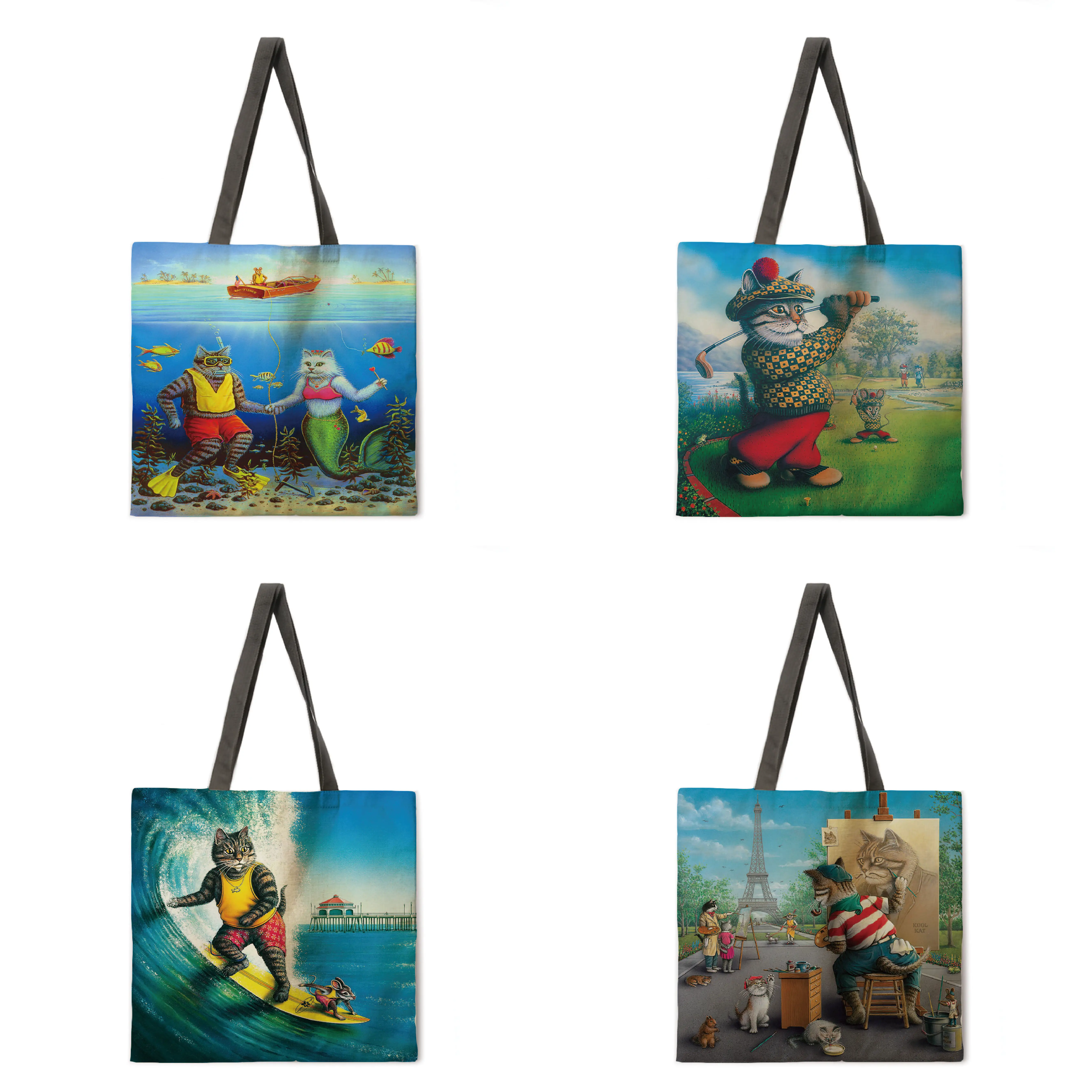 Многоразовая сумка для покупок, женская сумка-тоут с кошкой и мышью, Повседневная Сумка-тоут, Льняная сумка-тоут
Многоразовая сумка для покупок, женская сумка-тоут с кошкой и мышью, Повседневная Сумка-тоут, Льняная сумка-тоут