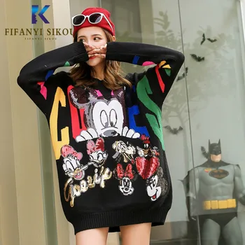 Cartoon Sequins Knitting Sweater Women Autumn Winter Long sleeve O-Neck Pullover Loose Tops Female Jumper Thick warm Sweaters
Cartoon Sequins Knitting Sweater Women Autumn Winter Long sleeve O-Neck Pullover Loose Tops Female Jumper Thick warm Sweaters