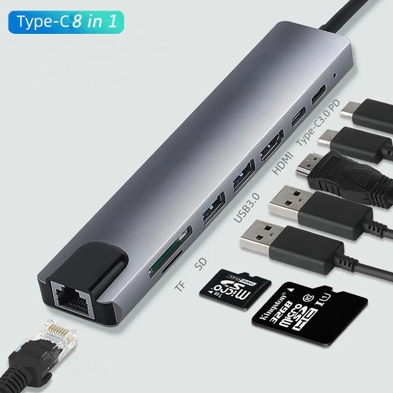 USB-C 8 in 1 Type-C USB 3.0 USB Hub 4K HD Laptop PD Charging /SD/TF Card Reader/RJ45 Adapter for MacBook Pro Docking Station
USB-C 8 in 1 Type-C USB 3.0 USB Hub 4K HD Laptop PD Charging /SD/TF Card Reader/RJ45 Adapter for MacBook Pro Docking Station