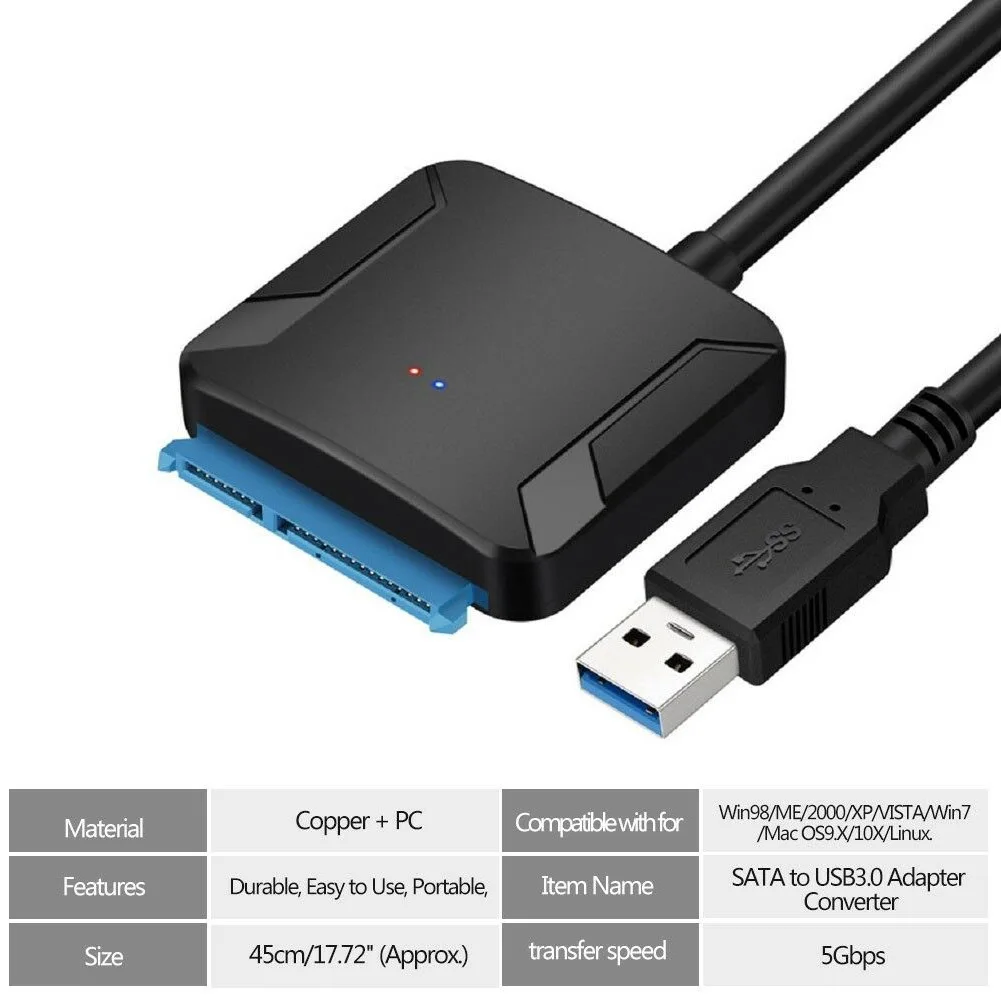 USB 3.0 to 2.5/3.5Inch IDE SATA Hard Drive Adapter HDD Transfer Converter Cable NC99
USB 3.0 to 2.5/3.5Inch IDE SATA Hard Drive Adapter HDD Transfer Converter Cable NC99
