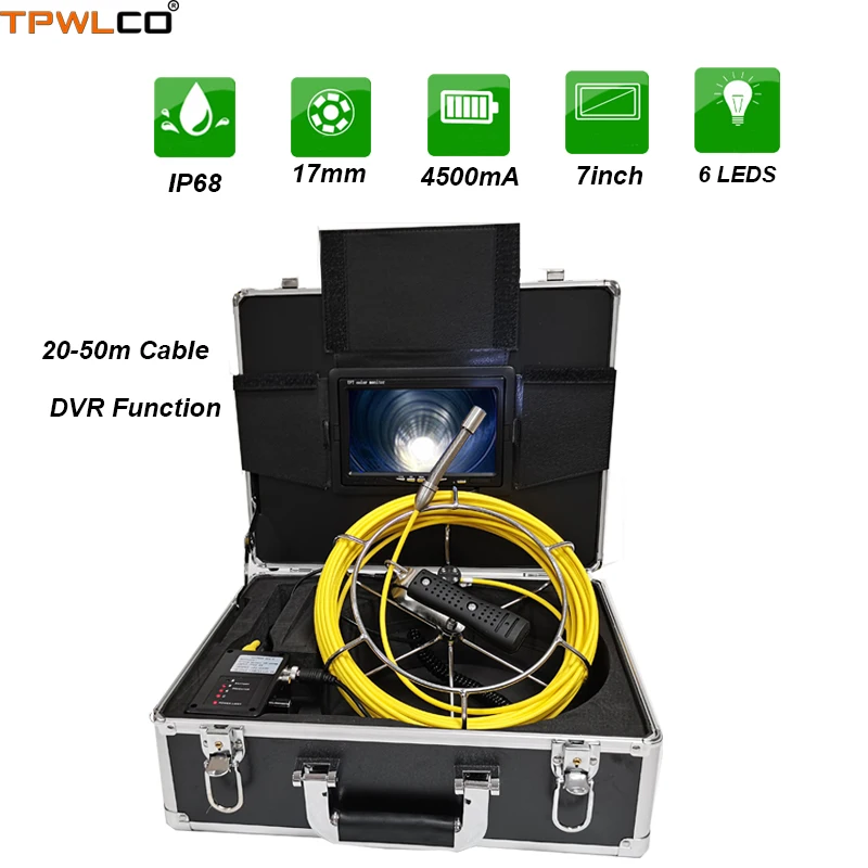 

CCTV-Pipe Inspection Camera Equipment System With 17mm Video Record Camera 20-50m Cable Reel DVR Function 7" LCD Screen