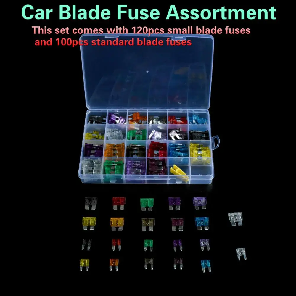 

220pcs/box Mini Small Size Blade Set Car Fuse Assortment Set for Auto Car Truck 2/3/5/7.5/10/15/20/25/30/35A Fuse Assorted Kit