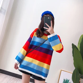 Heliar Rainbow Stripeed O-Neck Sweater New INS Knit Sweater Long Sleeve Relaxed Lazy Style Women Pullovers 2019 Autumn Winter
Heliar Rainbow Stripeed O-Neck Sweater New INS Knit Sweater Long Sleeve Relaxed Lazy Style Women Pullovers 2019 Autumn Winter