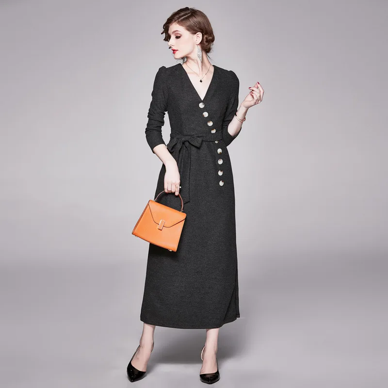 Europe And America Dress V-neck 2019 Autumn And Winter French Retro Slim Fit Waist Hugging Elegant Slit Long Dress
Europe And America Dress V-neck 2019 Autumn And Winter French Retro Slim Fit Waist Hugging Elegant Slit Long Dress