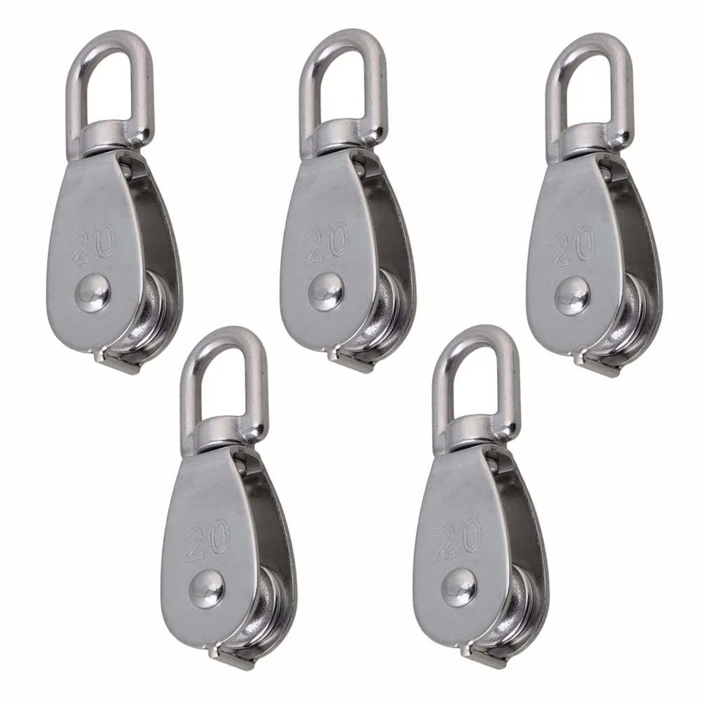 

304 Stainless steel Silver M20 Single Wheel Swivel Pulley Block 20mm Dia 1/5pcs