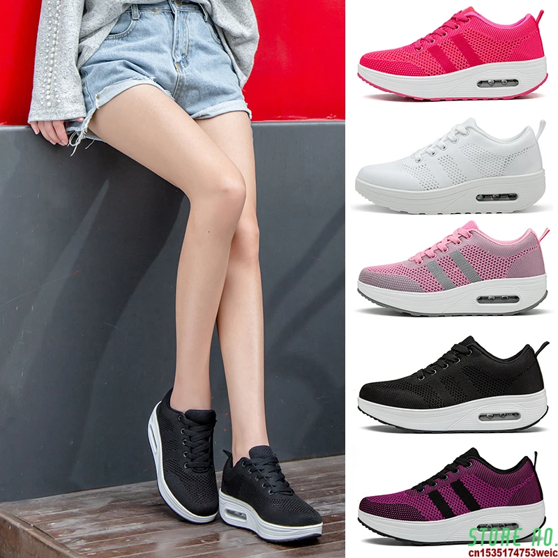 

Summer Swing Shoes Platform Wedge Sneakers Woman Lace-up Increase Height Breathable Women Toning Shoes Thick Sole Sneaker Sports