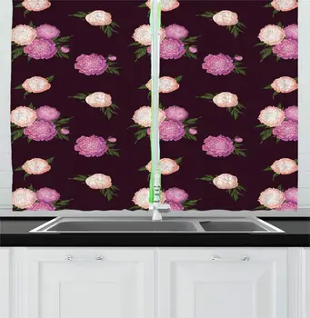 Dark Maroon and Floral Kitchen Curtains Realistic with Bouquets of Peony Flowers with Leaves Window Drapes
Dark Maroon and Floral Kitchen Curtains Realistic with Bouquets of Peony Flowers with Leaves Window Drapes