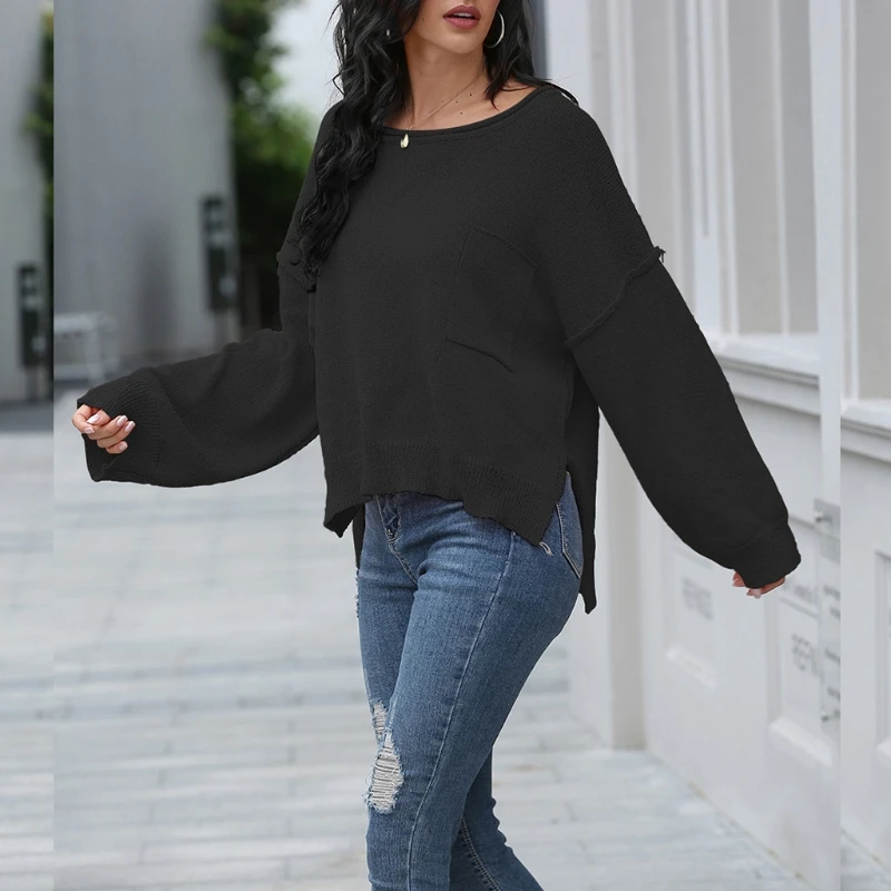 Women Autumn Long Sleeve Crew Neck Sweater Side Split High Low Asymmetric Pullover Tops Solid Color Casual Loose Knitted Jumper
Women Autumn Long Sleeve Crew Neck Sweater Side Split High Low Asymmetric Pullover Tops Solid Color Casual Loose Knitted Jumper