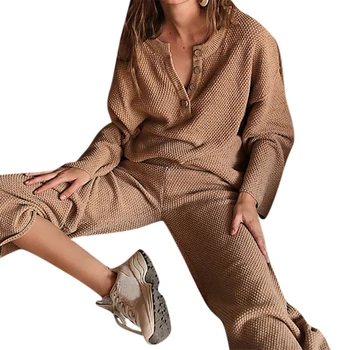 2 Pieces Set Sleepwear Pajama Sets Autumn Solid Pajamas for Women Button V neck Sleepwear Pyjama Set Long Sleeve Pants 
2 Pieces Set Sleepwear Pajama Sets Autumn Solid Pajamas for Women Button V neck Sleepwear Pyjama Set Long Sleeve Pants