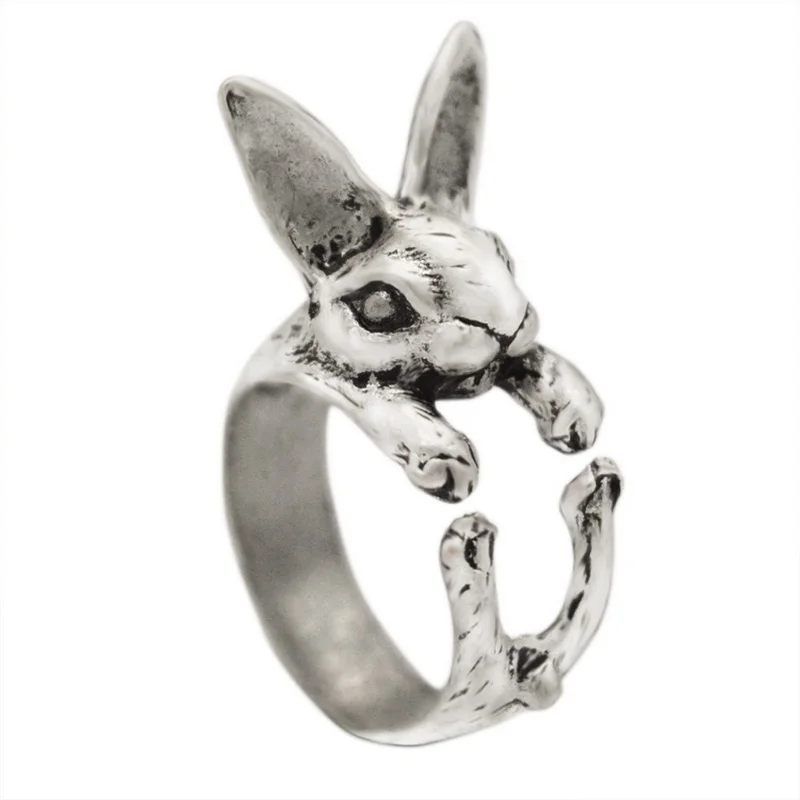 Кольцо на палец женское в готическом стиле с изображением кролика кошки