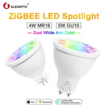 스마트 홈 색상 및 듀얼 화이트 5 w gu10 4 w mr16 2700-6500 k led 스포트 라이트 zigbee 3.0 amazon alexa echo puls와 함께 작동(China)