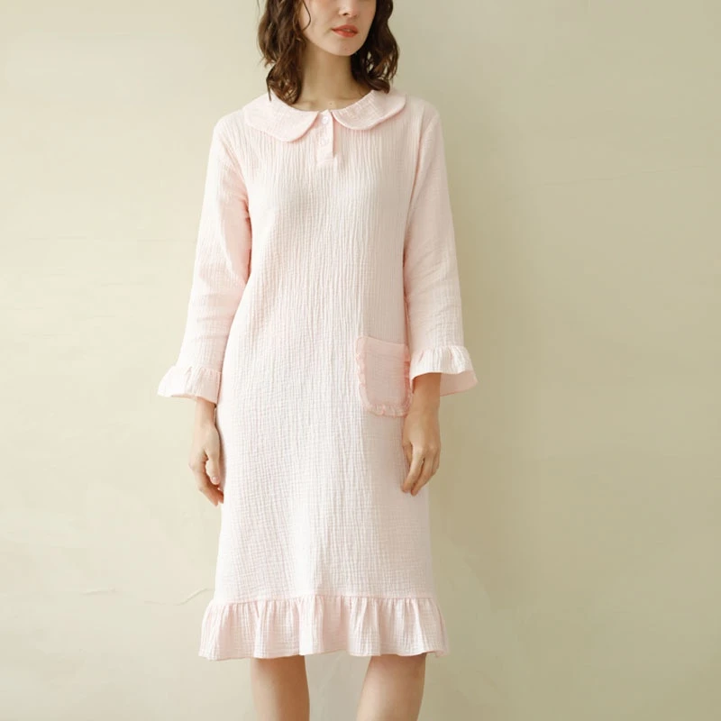 2021 Korean Autumn Lovely Cotton Nightgowns Long Crepe Lotus Collar Princess Sleeping Dress Women's Sleepwear Home Nightwear
2021 Korean Autumn Lovely Cotton Nightgowns Long Crepe Lotus Collar Princess Sleeping Dress Women's Sleepwear Home Nightwear