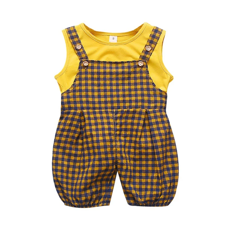 Summer Girls Suits Baby Girls Clothes Kids Sleeveless Cartoon Vest Tops+Plaid Suspenders Bib Pants Shorts Casual Costume Set
Summer Girls Suits Baby Girls Clothes Kids Sleeveless Cartoon Vest Tops+Plaid Suspenders Bib Pants Shorts Casual Costume Set