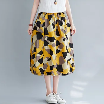Cotton Linen Geometric Printed Loose Women Long Skirt Elastic High Waist Female Skirts 2020 Summer Autumn Fashion Ladies Clothes
Cotton Linen Geometric Printed Loose Women Long Skirt Elastic High Waist Female Skirts 2020 Summer Autumn Fashion Ladies Clothes