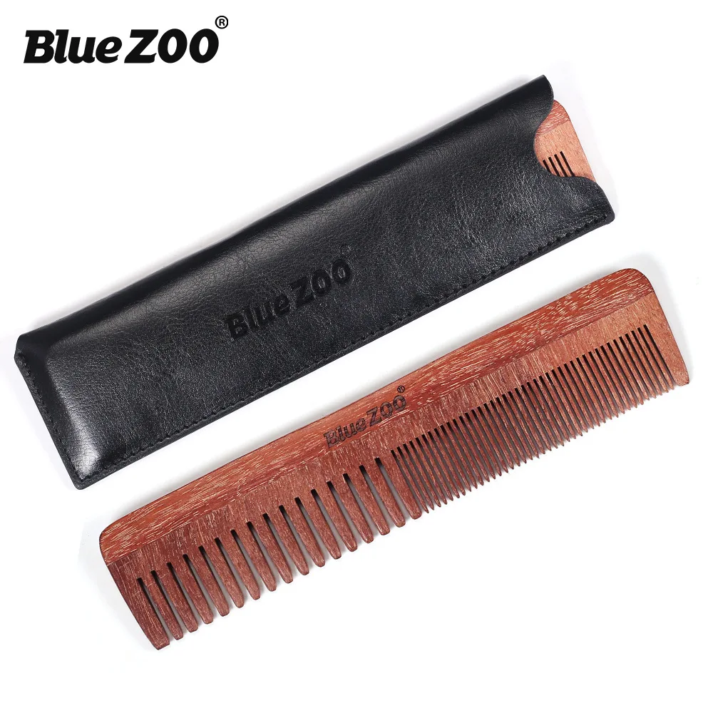

Red Sandalwood Comb + Leather Bag Thickness Long Comb Bluezoo Portable Hair Comb Beard Comb Beard Men Care