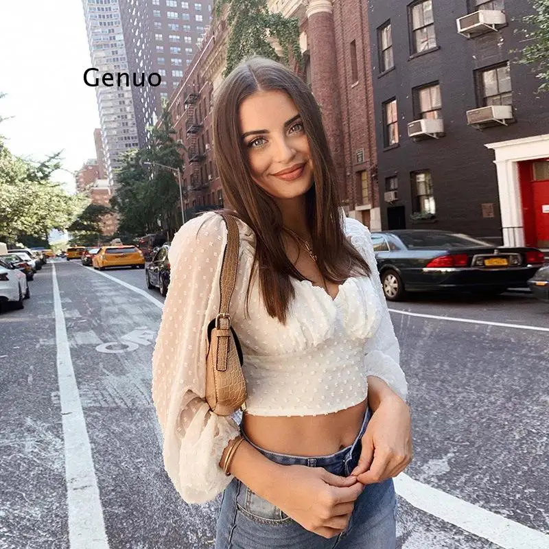Female Polos Shirt Net Yarn Lantern Long-Sleeved V-Neck Halter Slim Short Girl Tees White Top Ladies Woman T-Shirts
Female Polos Shirt Net Yarn Lantern Long-Sleeved V-Neck Halter Slim Short Girl Tees White Top Ladies Woman T-Shirts