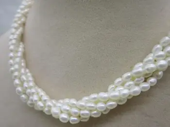 CLASSIC 18inch 3-4mm south sea white 5 stand pearl necklace 925silver clasp 
CLASSIC 18inch 3-4mm south sea white 5 stand pearl necklace 925silver clasp