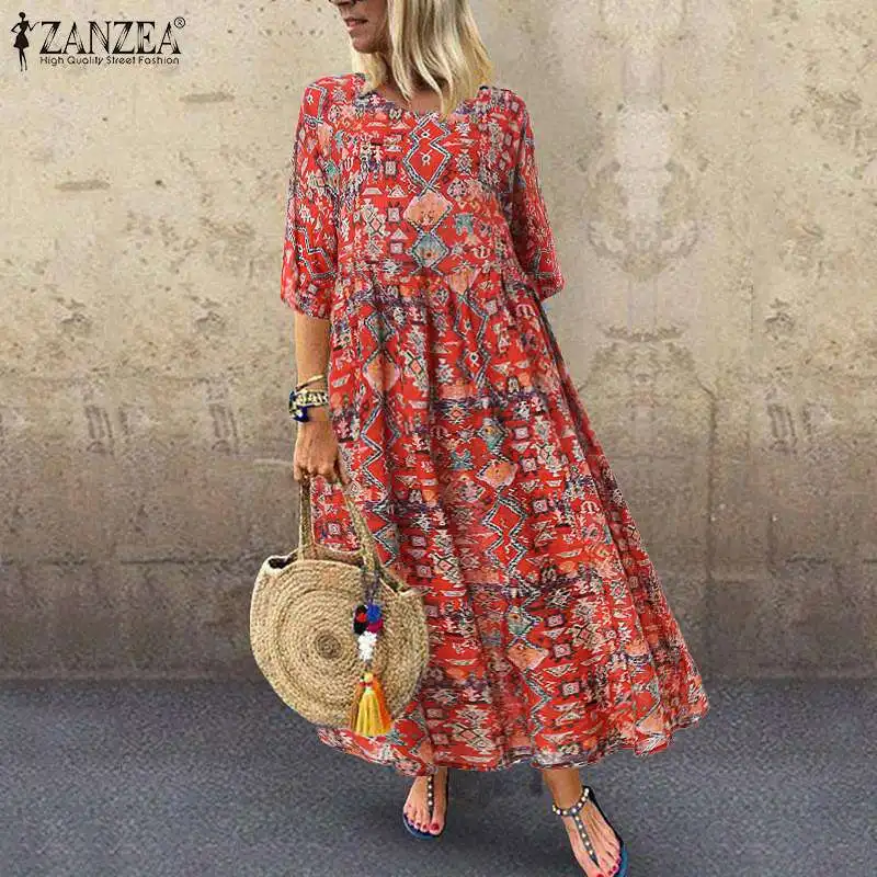 2019 Women Vintage Floal Printed Sundress ZANZEA Autumn 3/4 Sleeve Party Dress Plus Size Bohemian Vestido Robe Femme Dresses
2019 Women Vintage Floal Printed Sundress ZANZEA Autumn 3/4 Sleeve Party Dress Plus Size Bohemian Vestido Robe Femme Dresses