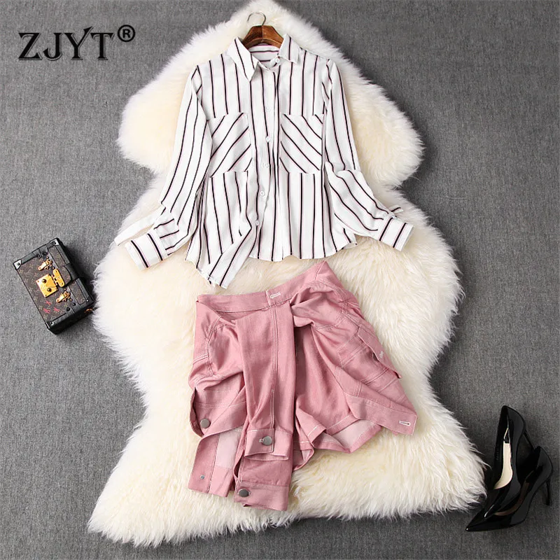 High Street Fashion Runway Women's Set 2020 New Spring Designers Striped Blouse and Shorts Suit 2Piece Clothing Set Twinset
High Street Fashion Runway Women's Set 2020 New Spring Designers Striped Blouse and Shorts Suit 2Piece Clothing Set Twinset