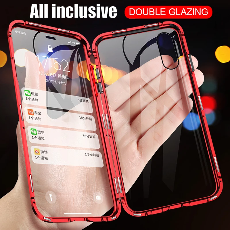 360 Full Cover Double Side Tempered Glass Magnetic Case for IPhone 11 Pro XS MAX XR X 8 7 Plus Metal frame Phone Cover
360 Full Cover Double Side Tempered Glass Magnetic Case for IPhone 11 Pro XS MAX XR X 8 7 Plus Metal frame Phone Cover