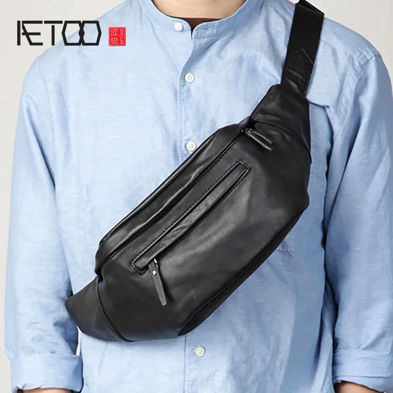 

AETOO Head leather retro trend chest bag, multi-functional men's shoulder bag, leather casual sports stiletto bag
